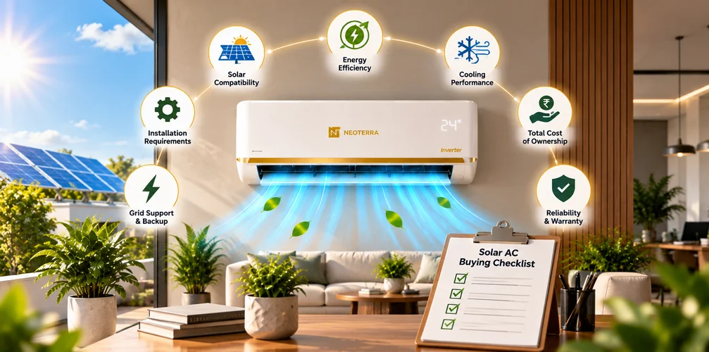 Neoterra solar AC buying guide with seven key factors to check before buying in India